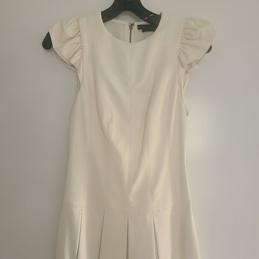 ALICE + OLIVIA Riss Puff Sleeve White Vegan Leather Mini Dress Size 0